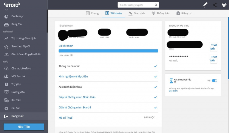 Hướng dẫn xác minh tài khoản Etoro