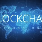 Blockchain technology futuristic hud banner.