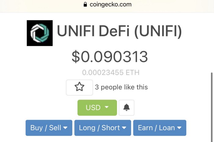 UNIFI DeFi được list trên CoinGecko!