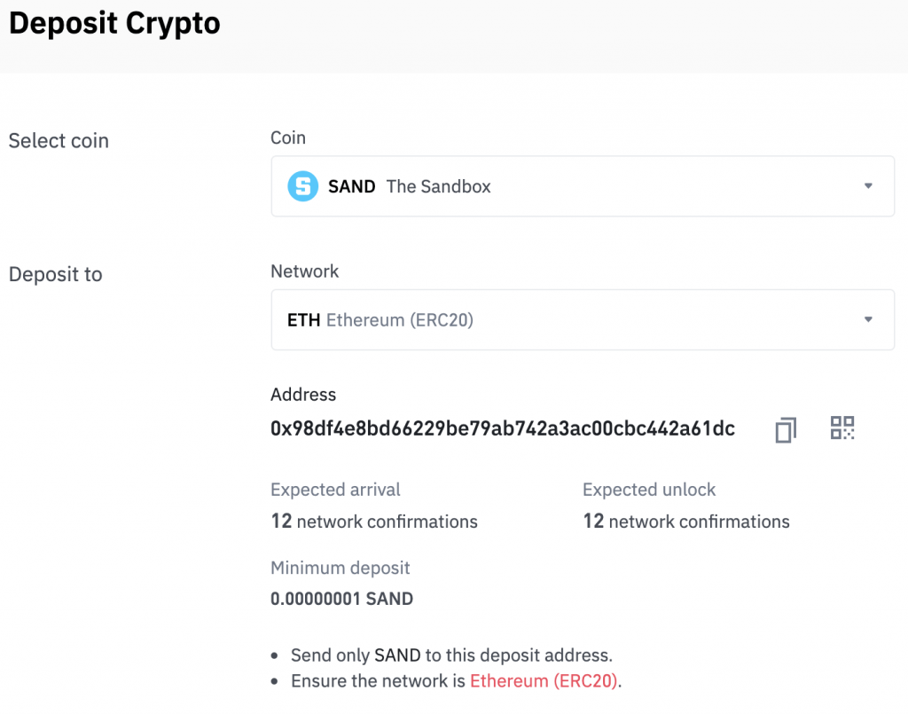 Điền địa chỉ ví SAND vào ví Metamask