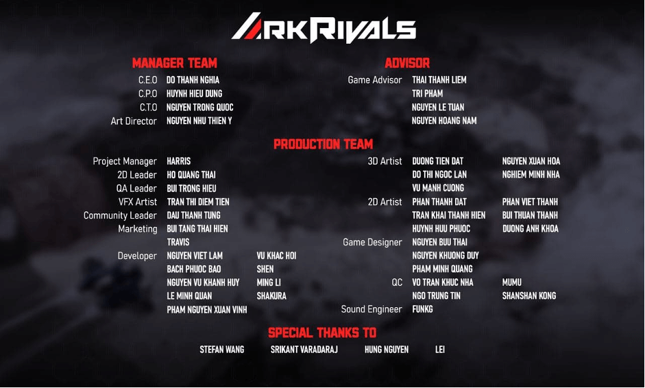 Đội ngũ phát triển dự án  Ark Rivals