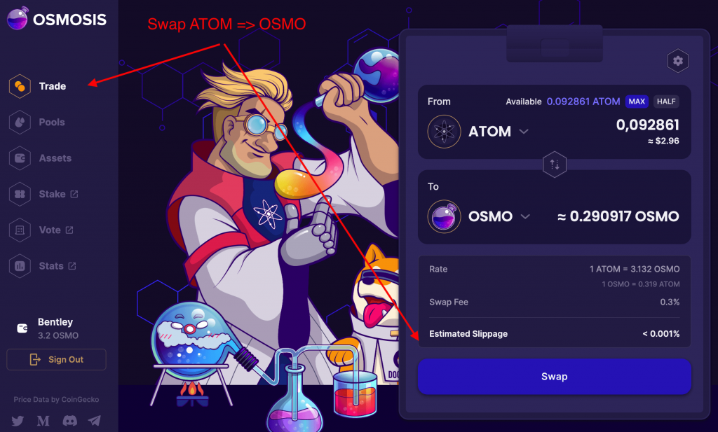 Swap ATOM sang OSMO
