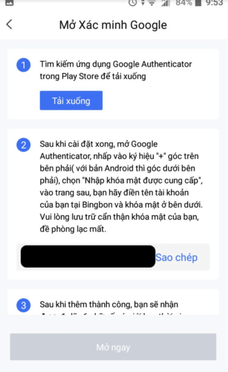 Liên kết Google Authenticator với sàn BingX