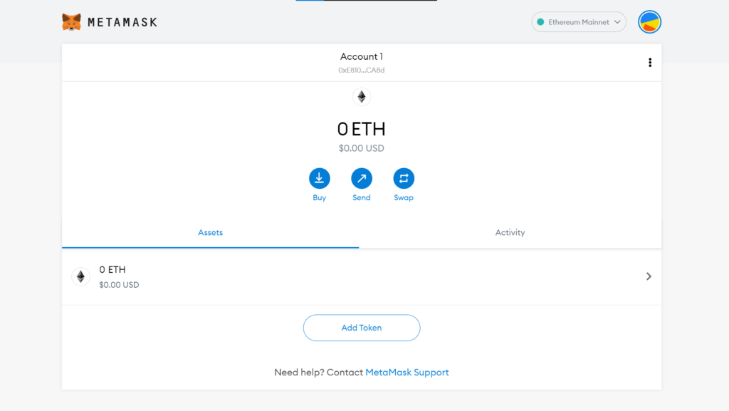 Giao diện ví Metamask