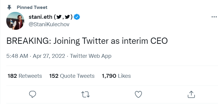 Tài khoản Twitter của CEO AAVE bị đình chỉ do một tweet mang tính đùa cợt
