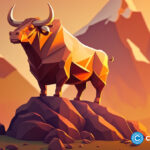 crypto-news-bull-hill-mountains-sunset-cartoon-low-poly