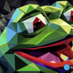 crypto-news-happy-Pepe-the-frog-blockchain-background-bright-light-low-poly-style