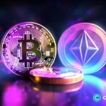 crypto-news-Bitcoin-and-Ethereum-blurry-hologram-nft-blackground-bright-neon-colors-сyberpunk-style-v5
