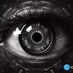 crypto-news-the-eye-is-checked-with-a-scanner-front-side-view-black-and-white-colors-background-cyberpunk-style