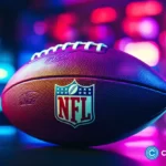 crypto-news-NFL-ball-front-side-view-portrait-bolockchain-background-neon-colors