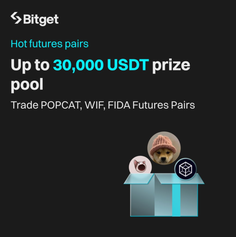 Giao dịch cặp futures POPCAT, WIF, FIDA trên Bitget để chia sẻ 30,000 USDT