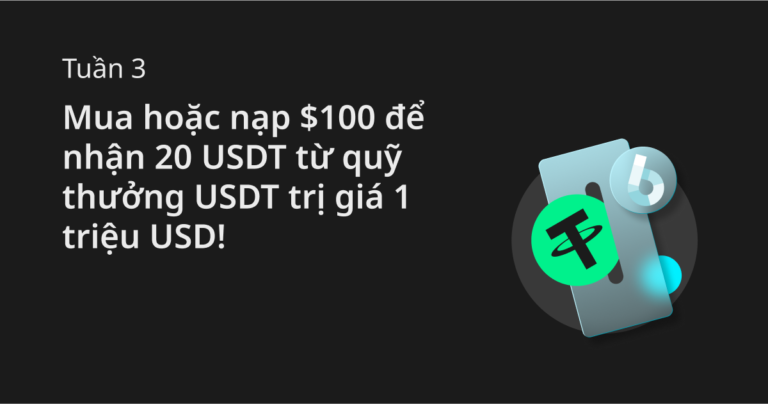 Chương trình tháng fiat Bitget Tuần 3: Mua hoặc nạp $100 để nhận 20 USDT từ quỹ thưởng USDT trị giá 1 triệu USD!